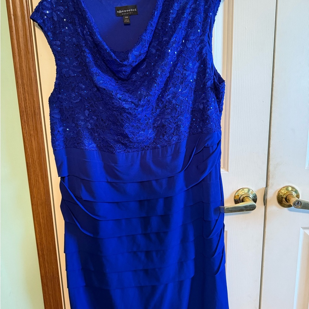Connected Apparel Cobalt Blue Textured Midi Dress